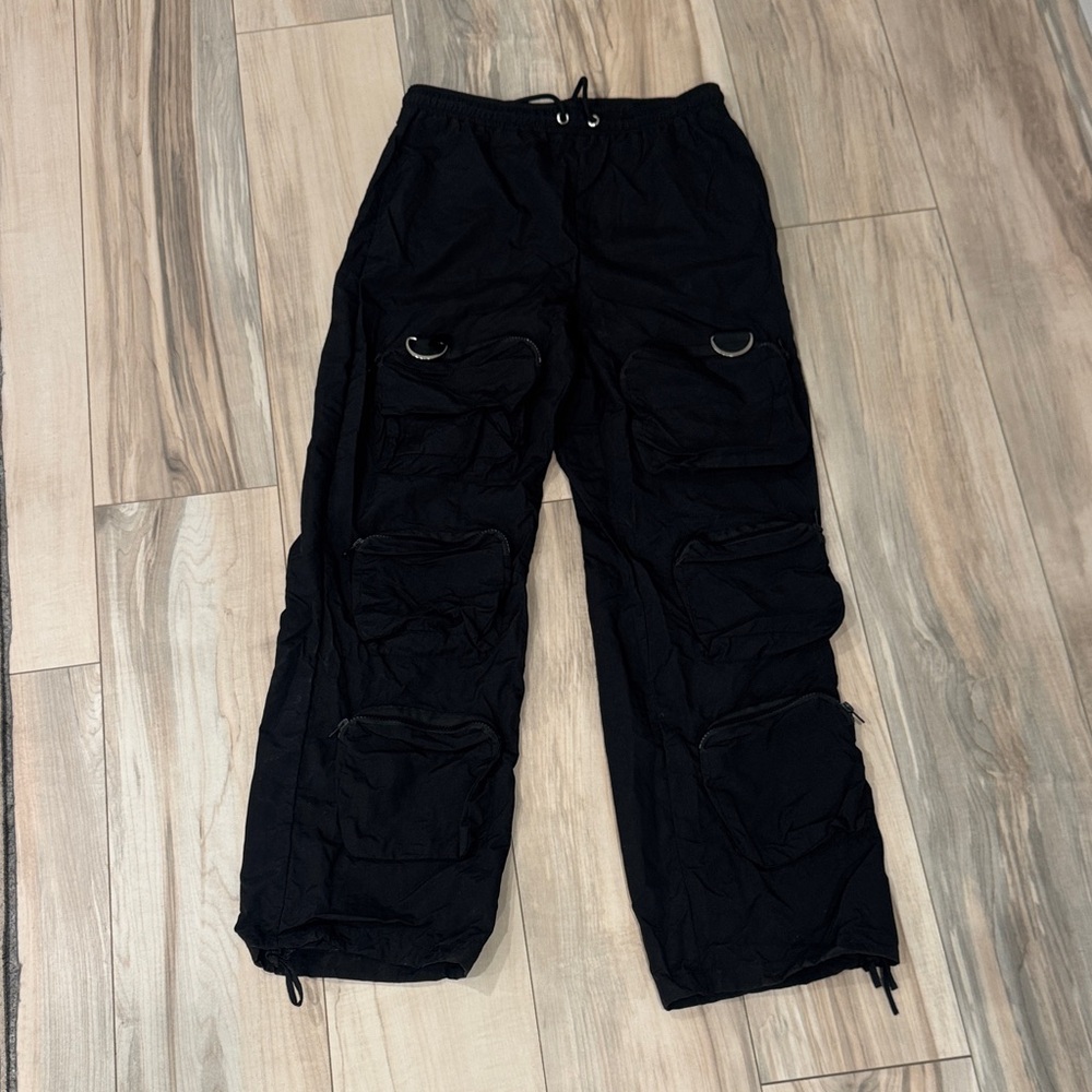 Women’s Dolls Kill Poster Girl Black Nylon Pants with Utility Pockets | Small